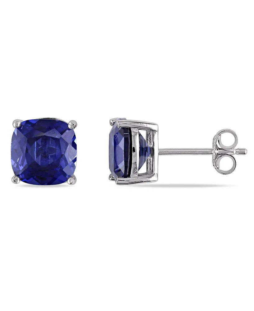 Lab-Grown Sapphire (6 ct. t.w.) Cushion Stud Earrings in Sterling Silver