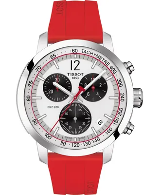 Tissot Men's Swiss Chronograph Prc 200 Red Silicone Strap Watch 42mm