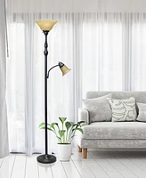 Elegant Designs 2 Light Mother Daughter Floor Lamp with Amber Marble Glass Shades