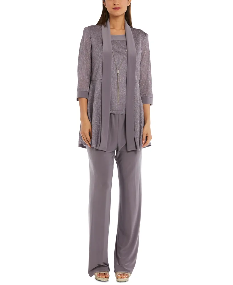 R & M Richards Petite Metallic Pantsuit, Shell & Necklace Set