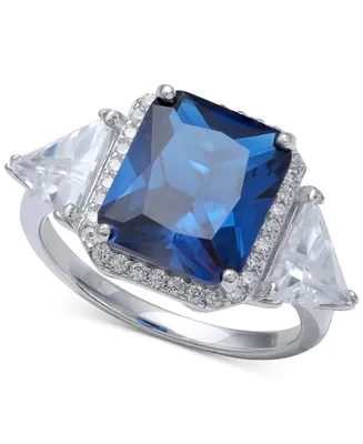 Cubic Zirconia Blue Halo Statement Ring Sterling Silver