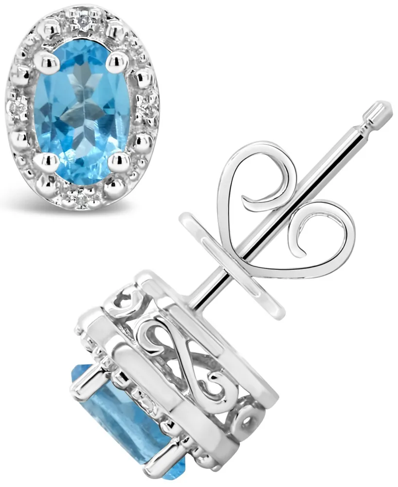 Swiss Blue Topaz (1-1/8 ct. t.w.) and Diamond Accent Stud Earrings in Sterling Silver