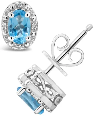 Swiss Blue Topaz (1-1/8 ct. t.w.) and Diamond Accent Stud Earrings in Sterling Silver