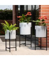 Glitzhome Washed White Metal Plant Stands Set of 3