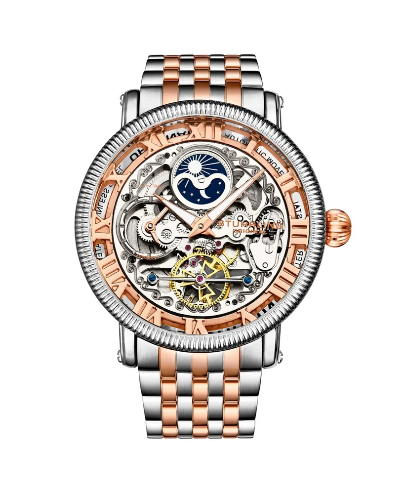 Stuhrling Men's Rose Gold - Silver Tone Stainless Steel Bracelet Watch 49mm