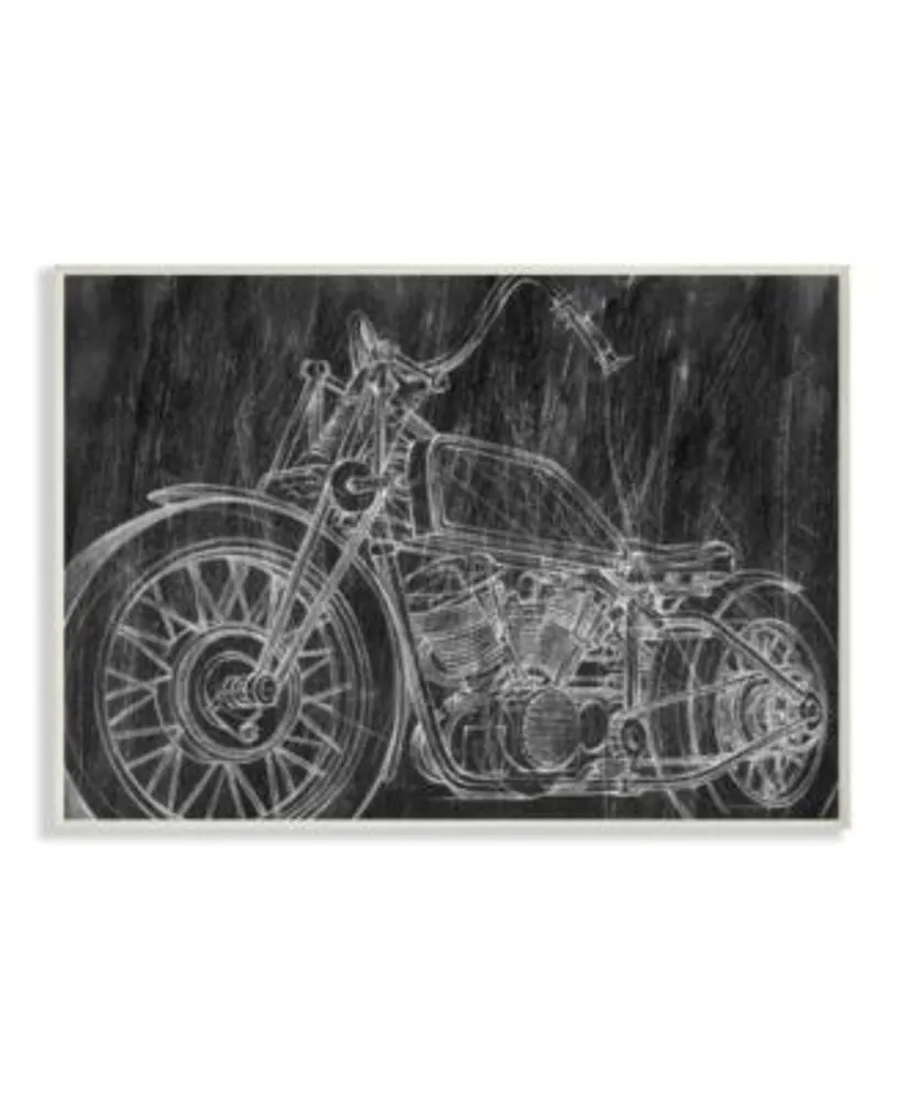 Stupell Industries Monotone Black White Motorcycle Sketch Wall Plaque Art Collection