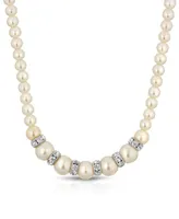 2028 Silver-Tone White Graduated Imitation Pearl and Crystal Necklace