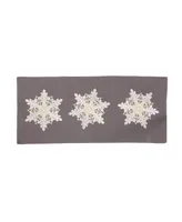 Manor Luxe Sparkling Snowflakes Embroidered Double Layer Christmas Table Runner