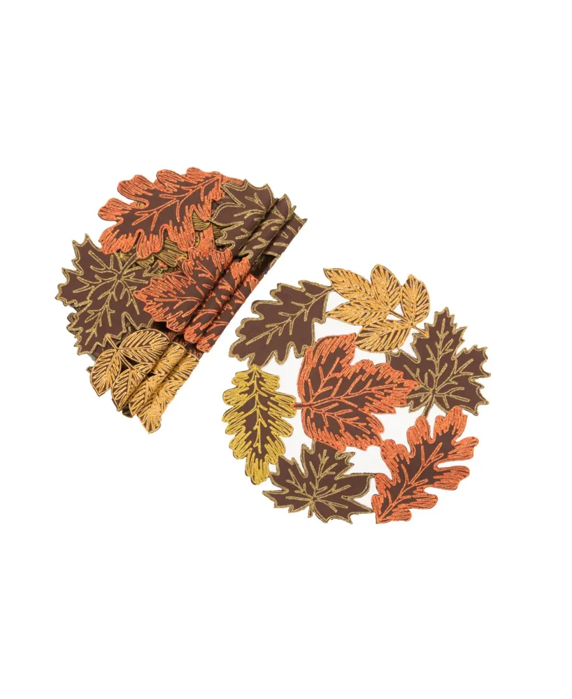 Manor Luxe Autumn Leaves Embroidered Cutwork Round Placemats