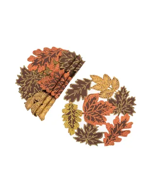 Manor Luxe Autumn Leaves Embroidered Cutwork Round Placemats - Set of 4
