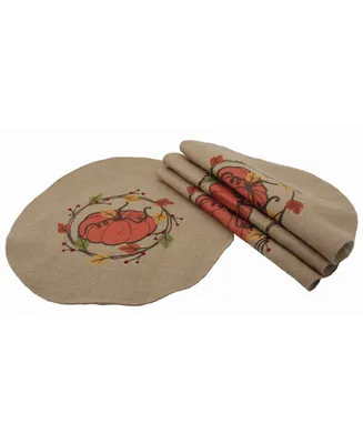 Manor Luxe Rustic Pumpkin Wreath Fall Round Placemats - Set of 4