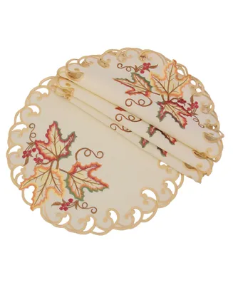 Manor Luxe Moisson Leaf Embroidered Cutwork Fall Placemats Round - Set of 4
