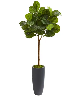 Nearly Natural 51in. Fiddle Leaf Artificial Tree in Gray Planter Real Touch