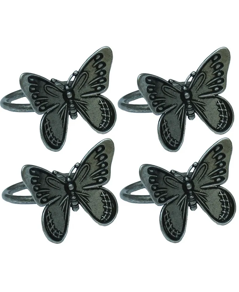 Manor Luxe Flutter Spring Butterfly Brass Metal Napkin Rings, Set of 4