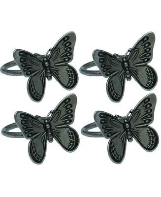 Manor Luxe Flutter Spring Butterfly Brass Metal Napkin Rings, Set of 4