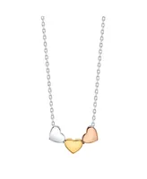 Unwritten Tri-Tone Silver Plated Triple Heart Necklace