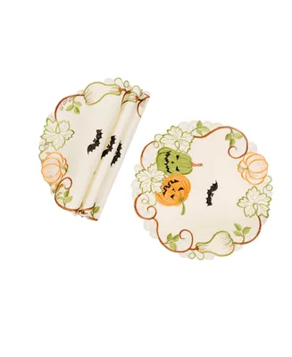 Manor Luxe Halloween Jack-o-Lanterns Embroidered Cutwork Placemats