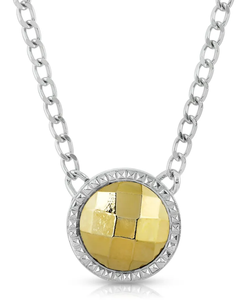 2028 Silver-Tone and Gold-Tone Round Pendant Necklace