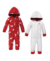 Hudson Baby Girls and Boys Santa Snowman Fleece Coveralls Playsuits Jumpsuits, Pack of 2