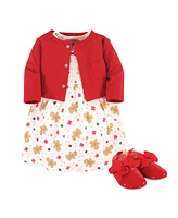 Hudson Baby Baby Girls Hudson Cotton Dress, Cardigan and Shoe 3pc Set, Sugar Spice, 12-18 Months