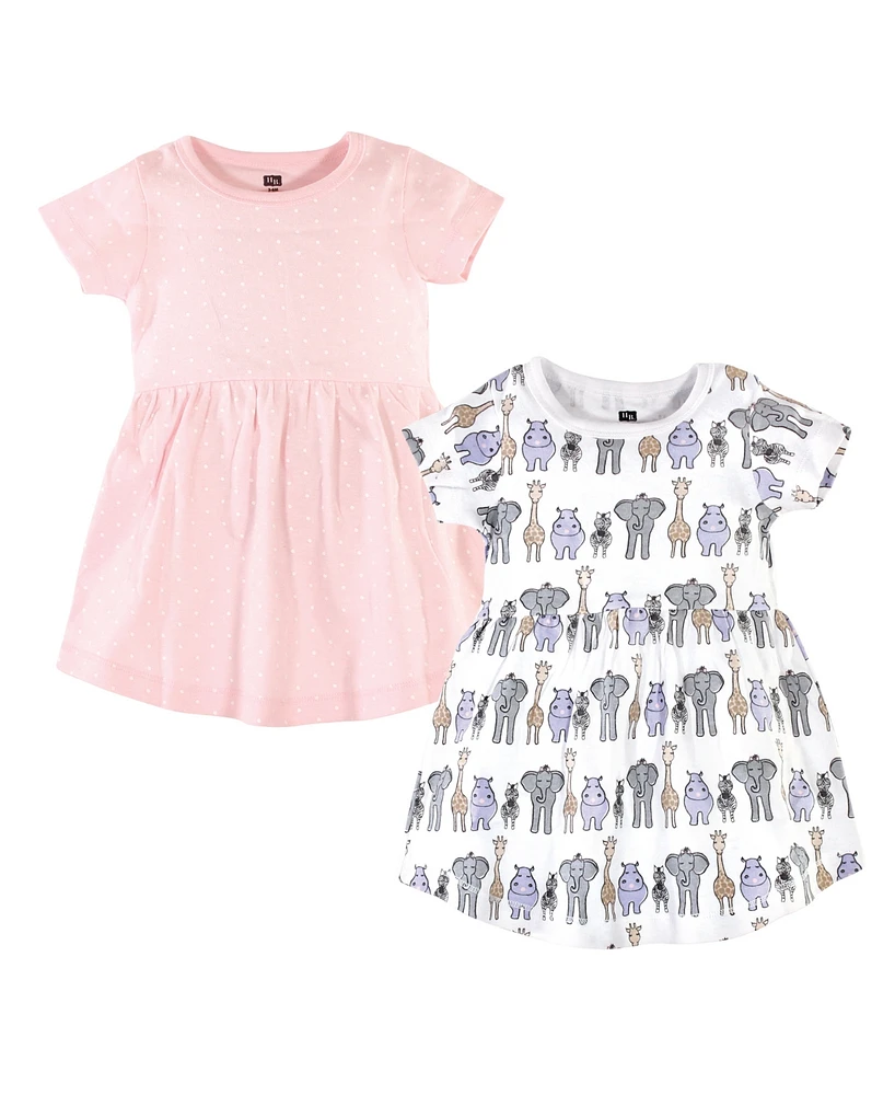 Hudson Baby Baby Girls Cotton Short-Sleeve Dresses 2pk, Pink Safari
