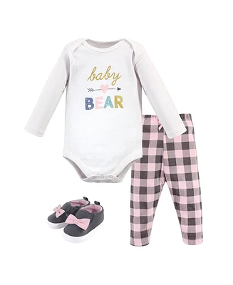 Hudson Baby Baby Girls Hudson Cotton Bodysuit, Pant and Shoe 3pc Set Bear, 3-6 Months