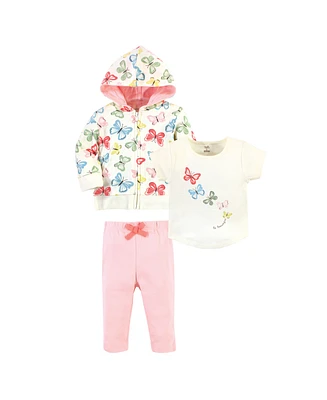 Touched by Nature Toddler Girls Cotton Hoodie, Bodysuit or Tee Top, and Pant, Butterflies Toddler, 5