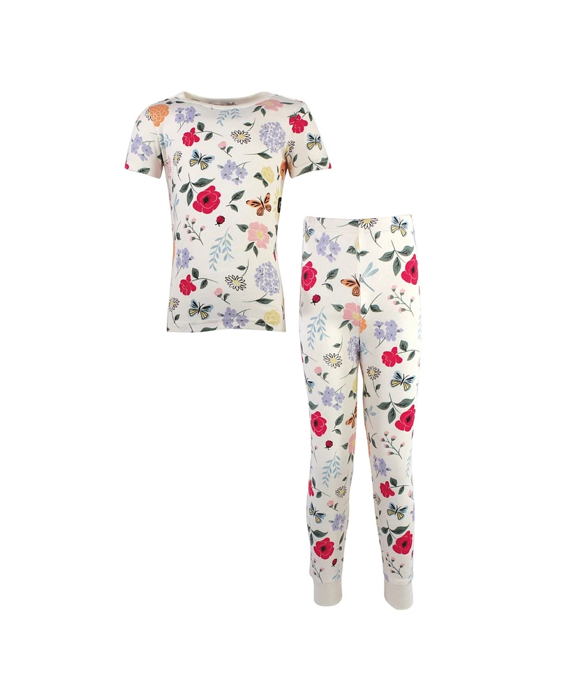 Touched by Nature Big Girls Toddler|Child Organic Cotton Tight-Fit Pajama Set, Flutter Garden