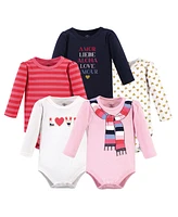 Little Treasure Big Girls Plus Cotton Long-Sleeve Bodysuits 5pk, Cozy Scarf, 18-24 Months