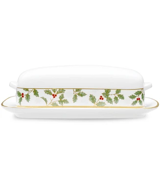 Noritake Holly & Berry Gold Covered Butter