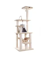 Armarkat 65" Real Wood Cat Tree With Rope, Hammock, Playhouse