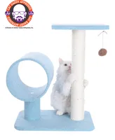 Armarkat Sky Blue 25" Real Wood Cat Tree With Scratcher And Tunnel for Privacy And Hiding, B2501