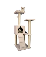 Armarkat Ivory Fleece Covered 53" High Real Wood Cat tre, B5301 - Classic Cat Tree with Ramp, Perch, and Playhouse