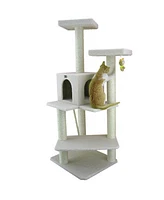 Armarkat Ivory 57-inch High Real Wood Cat Tree with Fleece Covered Climber and Condo B5701
