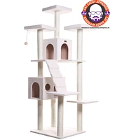 Armarkat B7701 Classic Real Wood Cat Tree In Ivory, Jackson Galaxy Approved, Multi Levels With Ramp, Three Perches, Two Condos