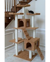 Armarkat 74" Multi-Level Real Wood Cat Tree with ScratchhIng Posts, Large Platform, and Sisal Scratching Posts in Ochre Brown