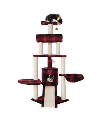 Armarkat Real Wood Cat Tree, 4 Levels With Rope, Ramp, Perch, & Condo