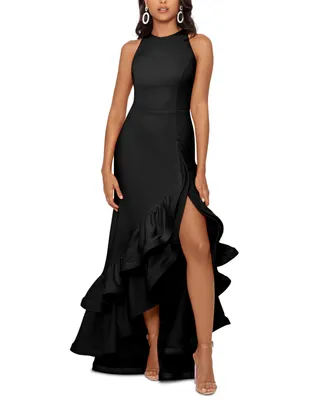 Betsy & Adam Petite Ruffled High-Low Gown