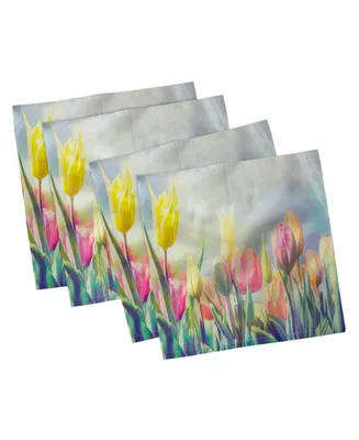 Ambesonne Tulip Field Set of 4 Napkins, 12" x 12"