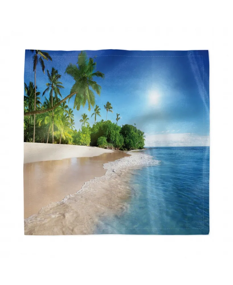 Ambesonne Ocean Palm Trees Set of 4 Napkins, 12" x 12"