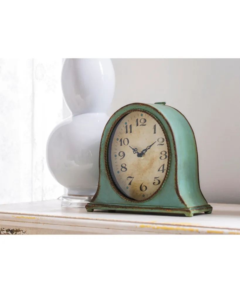 Decorative Metal Mantel Clock, Aqua Blue