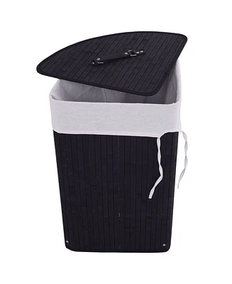 Costway Corner Bamboo Hamper Laundry Basket Washing Cloth Bin Storage Bag Lid