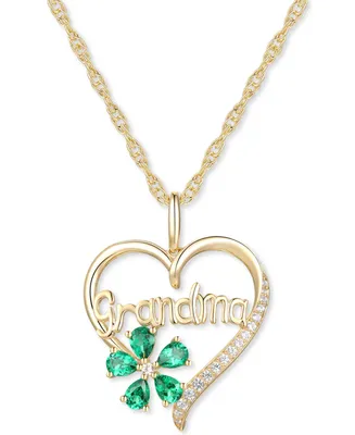 Lab-Grown Emerald (5/8 ct. t.w.) & Lab-Grown White Sapphire (1/10 ct. t.w.) Grandma 18" Pendant Necklace in 10k Gold