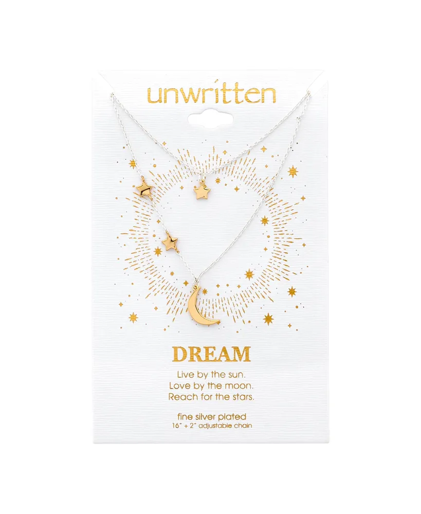 Unwritten Two-Tone Plated Silver Moon and Star Layer Pendant Necklace