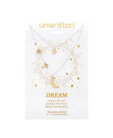 Unwritten Two-Tone Plated Silver Moon and Star Layer Pendant Necklace