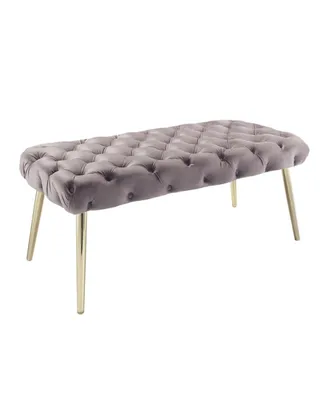 Nicole Miller Claude Velvet Button Tufted Bench with Metal Legs