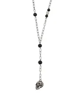 Mr Ettika Ox Chain Lariat with Lava Beads and Skull Charm