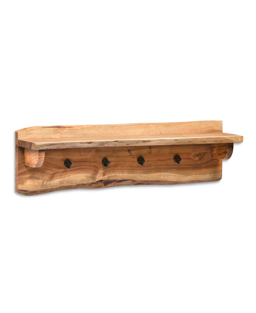 Alaterre Furniture Hairpin Natural Live Edge Bench with Coat Hook Shelf Set