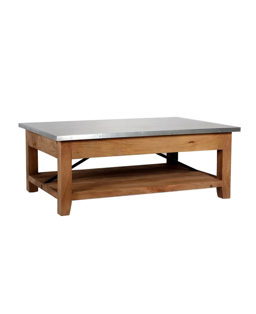 Alaterre Furniture Millwork Wood and Zinc Metal Coffee Table with Shelf