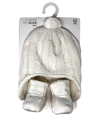 Baby Mode Signature Cable Knit Fleece Lined Hat and Boots